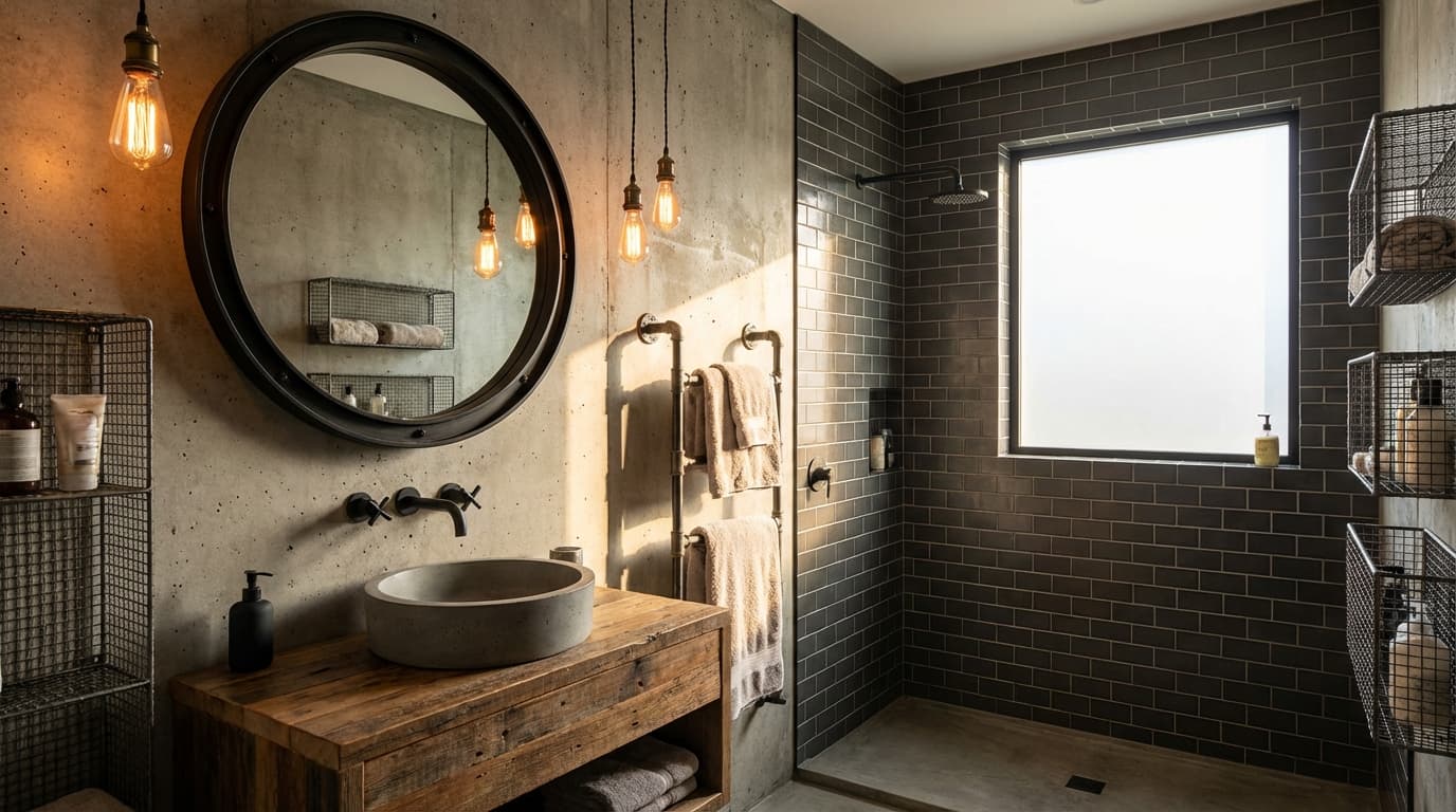 Industrial interior design style - AI photorealistic render by Lumiforma