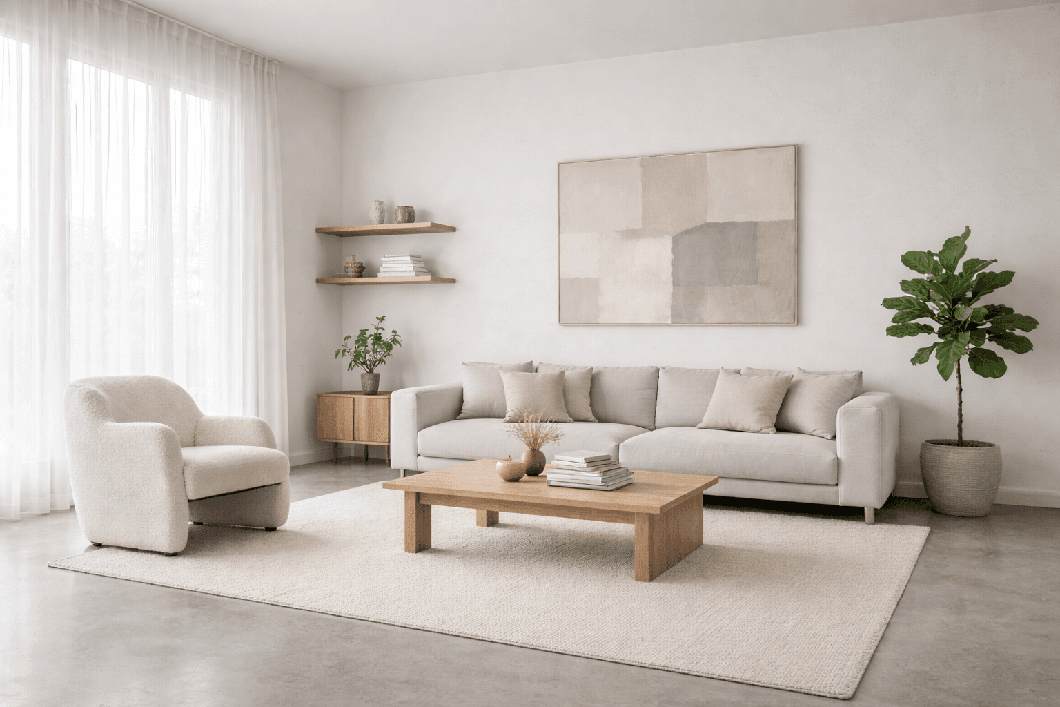 Minimalist interior design style - AI generated photorealistic room visualization