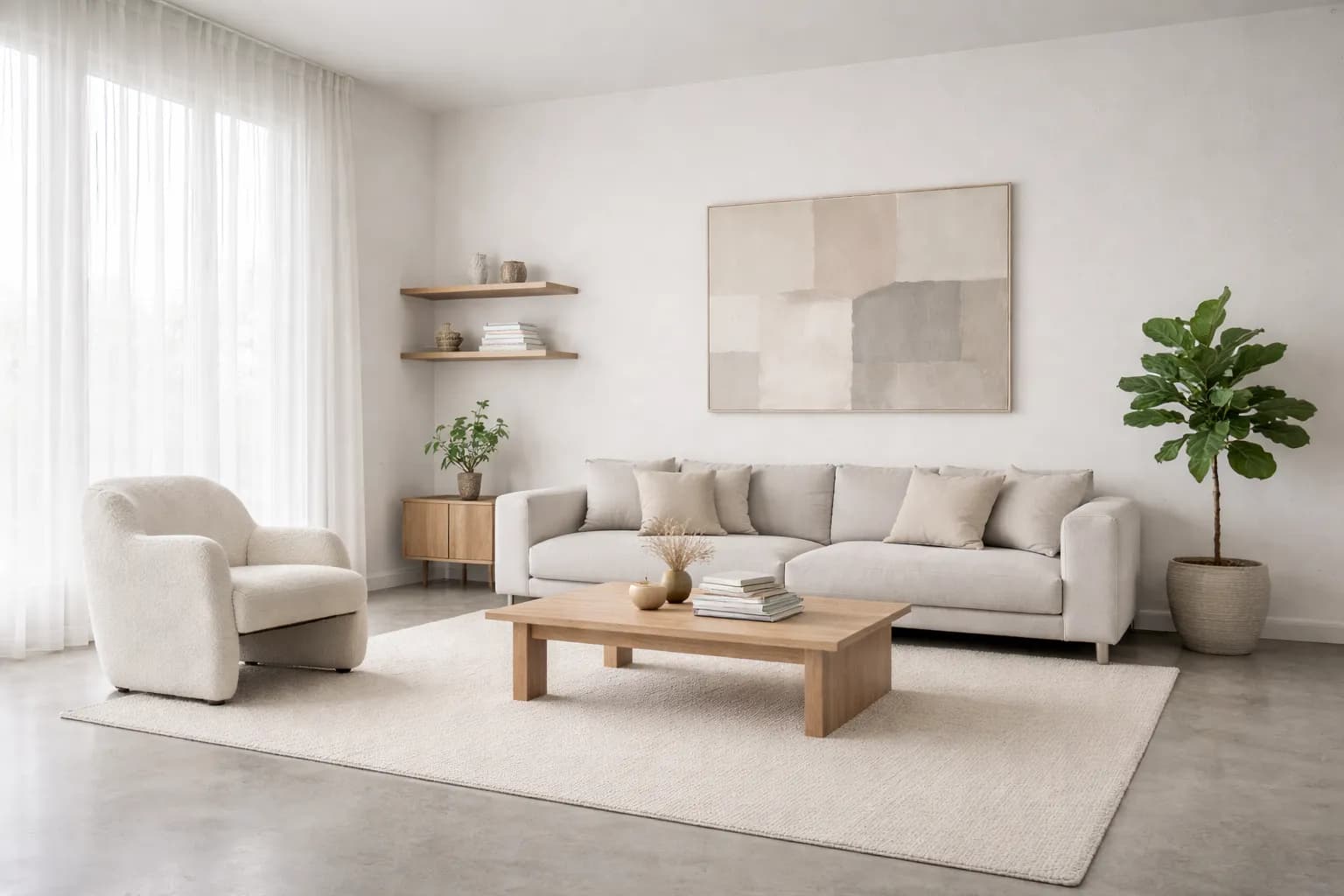 Minimalist interior design style - AI generated photorealistic room visualization